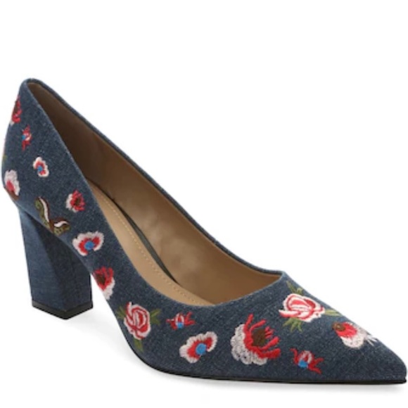 Gunmetal Shoes - NEW Gunmetal Penelopa Denim Embroidered Pump Size 8